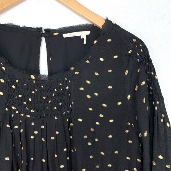 Anthropologie Floreat Everafter Black Gold Polka Dot Bell Sleeve Swing Blouse - Picture 10 of 14